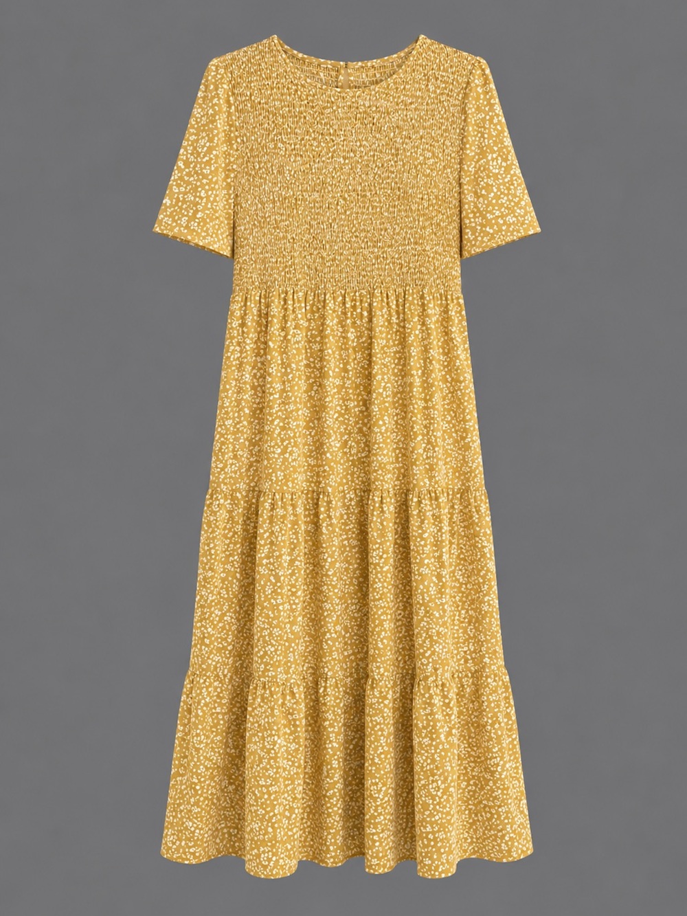 Mustard Smocked Maxi Dress with Tiered Skirt